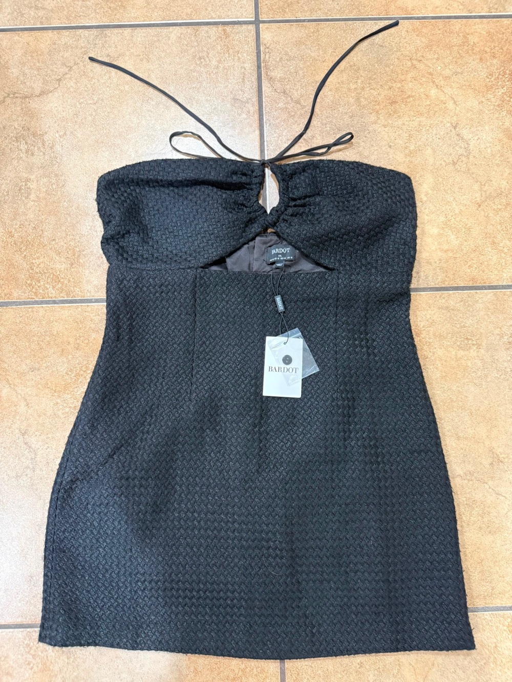 Bardot Black Strapless Textured Tie-Neck Mini Dress